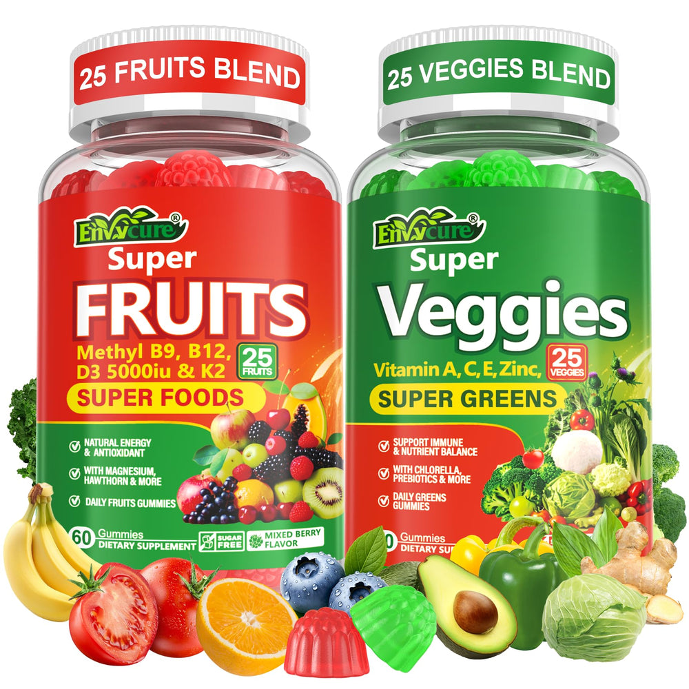 EnvyCure Super Greens Gummies bottle for convenient daily nutrition.