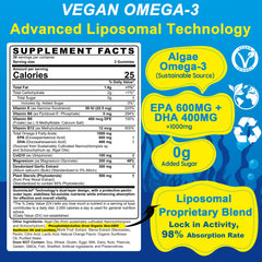 Back of bottle nutrition panel highlighting EPA to DHA 3:2 ratio