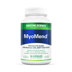 Enzyme Science Myomend bottle label highlights vegan and kosher quality.