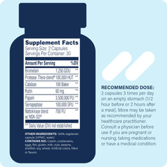 Myomend capsules closeup showing proteolytic enzymes for flexibility and mobility.