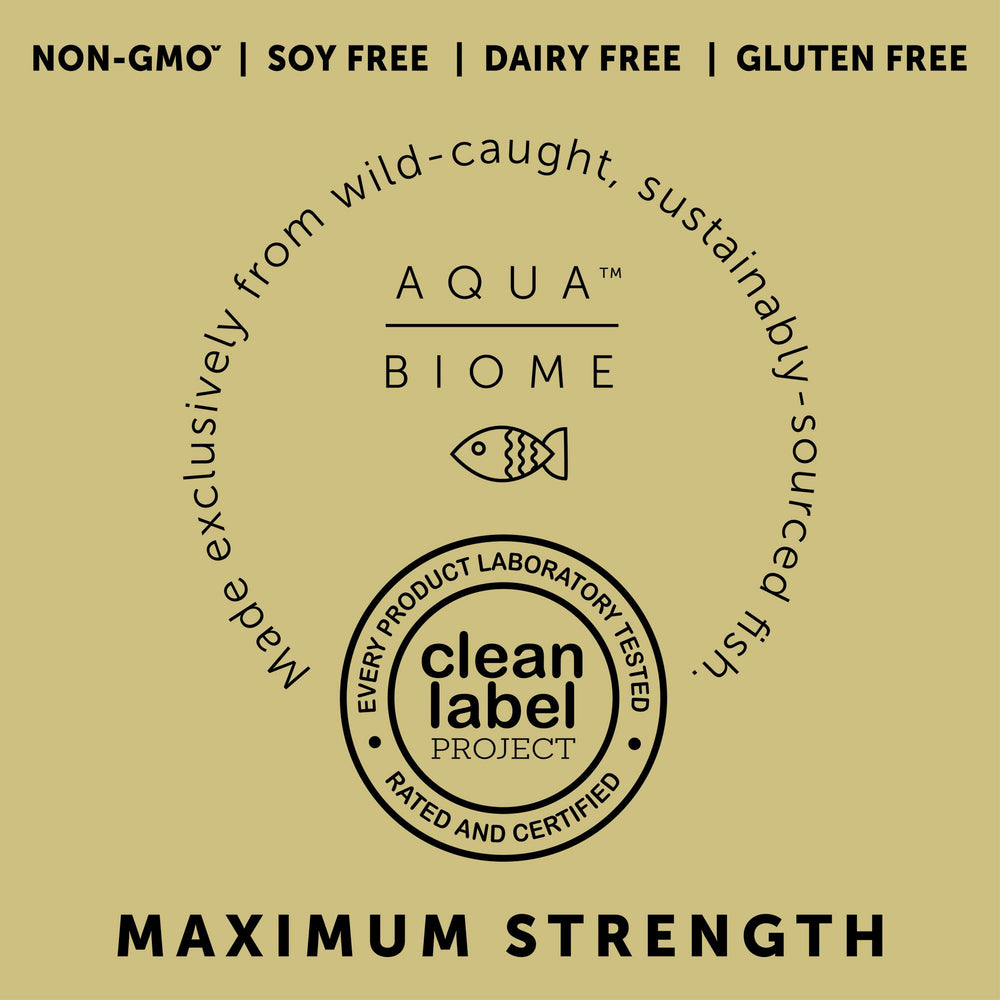 Clean Label Project certification seal on Aqua Biome Omega product