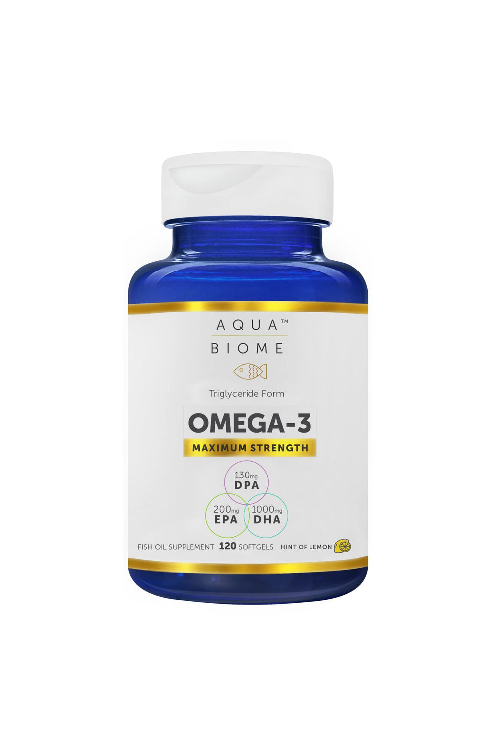 Two Enzymedica Aqua Biome Fish Oil softgels for daily support.