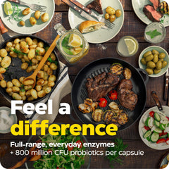 Enzymedica Digest Complete + Probiotics capsule scene, Thera-blend enzymes shown.