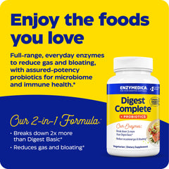 Enzymedica Digest Complete + Probiotics label detail, ingredients clearly listed.