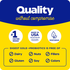 Enzymedica Digest Gold badge denotes non-GMO vegan compatibility.