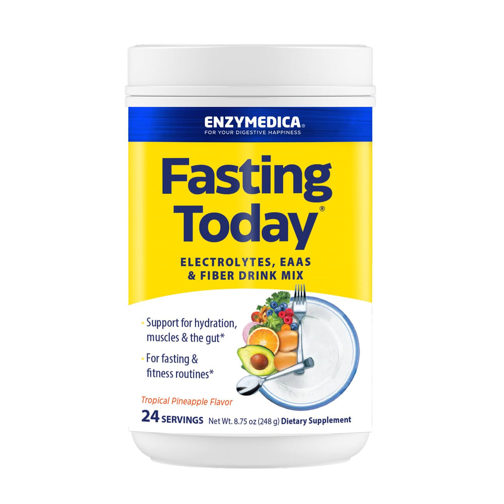 Enzymedica Fasting Today pineapple powder tub for hydration during fasting.