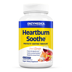 Enzymedica Heartburn Soothe bottle front showing fast-acting chewables for occasional heartburn