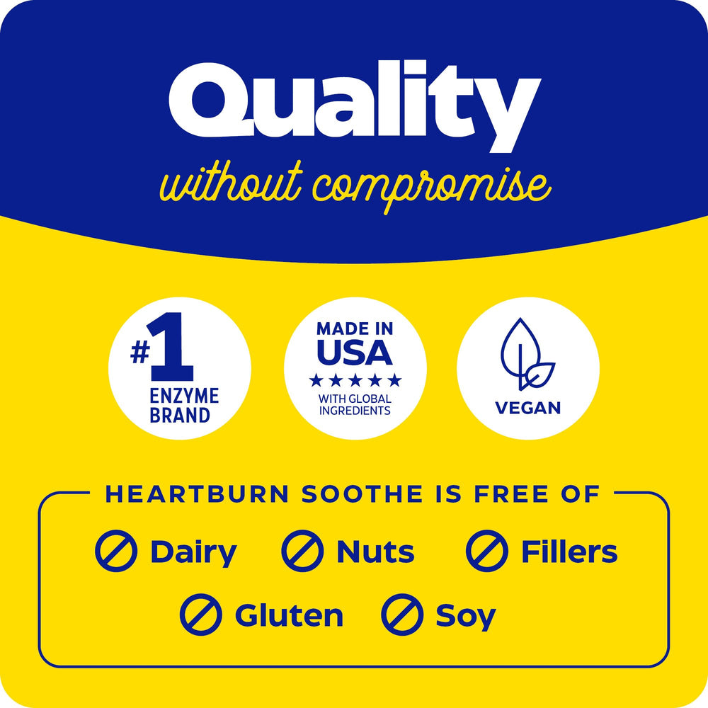 Nutrition label close-up on Enzymedica Heartburn Soothe bottle
