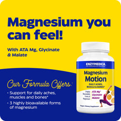 Enzymedica Magnesium Motion bottle back shows three magnesium forms for balanced support