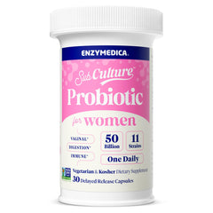 Enzymedica SubCulture Probiotics for Women bottle supports daily urinary and vaginal health.