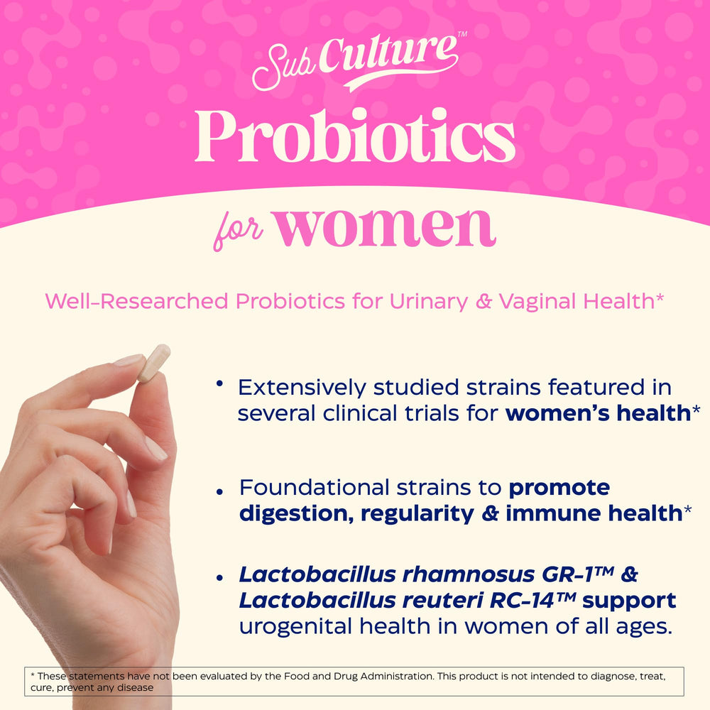 Enzymedica SubCulture Probiotics for Women capsules provide convenient daily digestive balance.