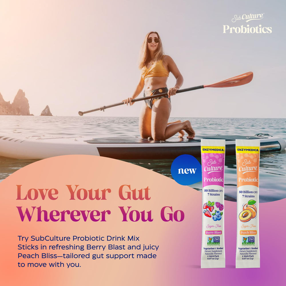 Enzymedica SubCulture Probiotics for Women daily-use tip shows one capsule per day.