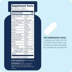 Close-up of Enzyme Science Complete Digestion capsules, vegetarian formula.