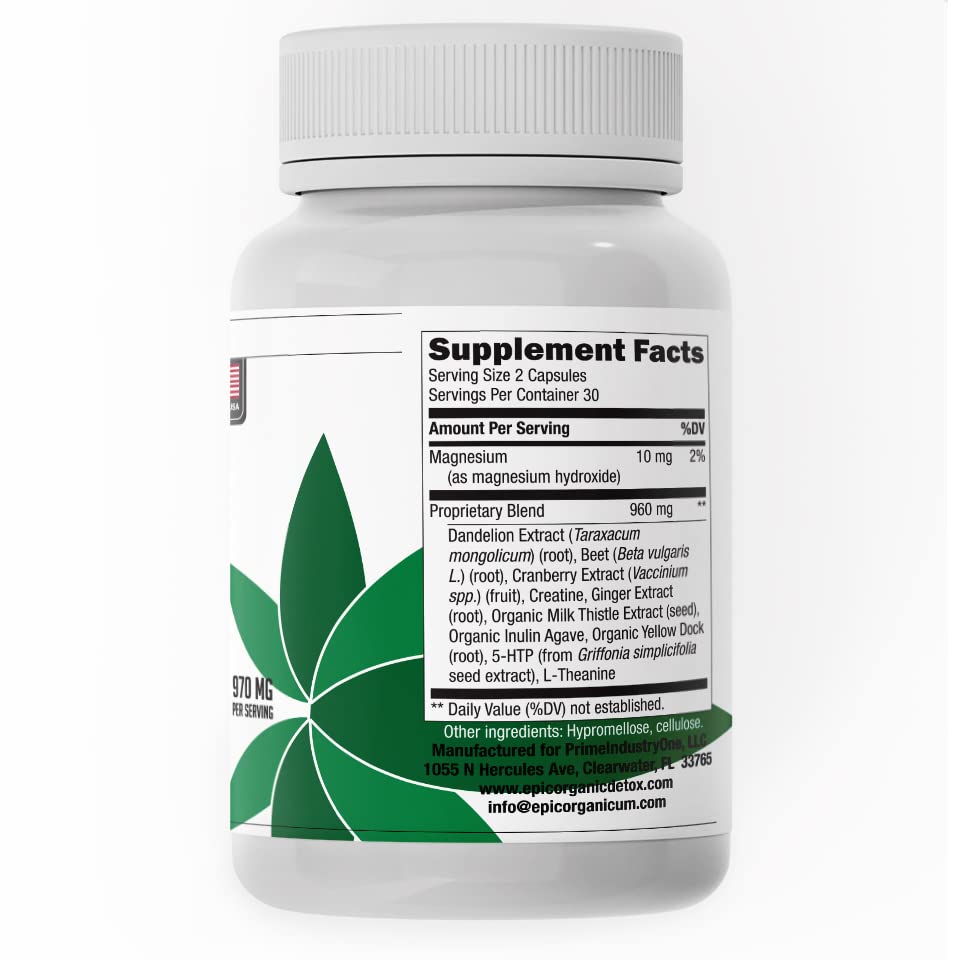Epic Organicum Total Detox bottle label showing 60 capsules