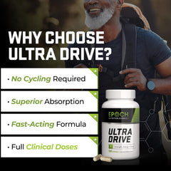 Epoch Nutrition Ultra Drive label close-up emphasizing natural ingredients for clean energy