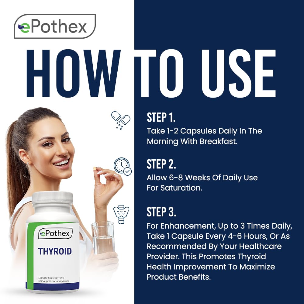 EPOTHEX Raw Grass-Fed Desiccated Bovine Thyroid bottle with usage guide for dosing