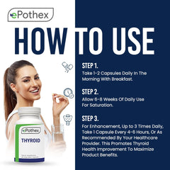 EPOTHEX Raw Grass-Fed Desiccated Bovine Thyroid bottle with usage guide for dosing
