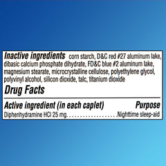 Close-up of Equate Nighttime Sleep-Aid label highlighting 25 mg active ingredient