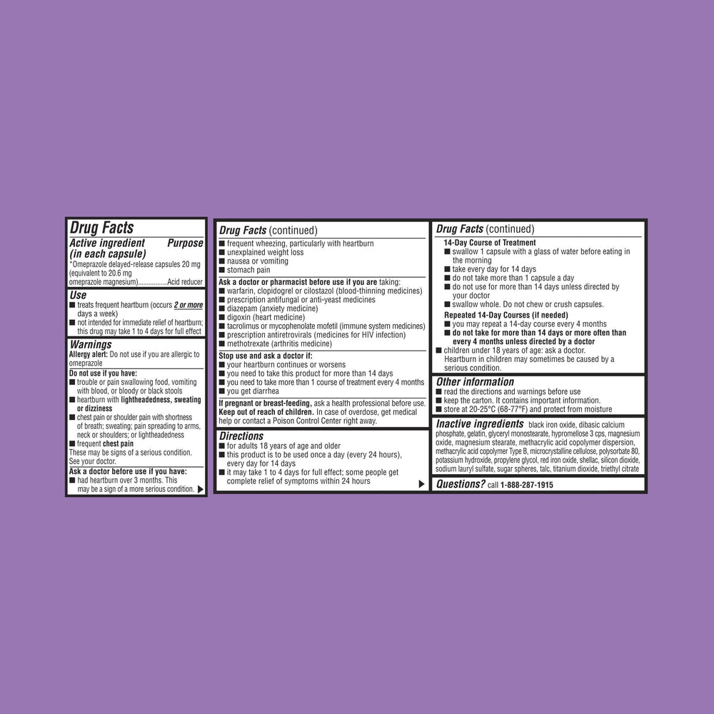 Equate Omeprazole 2-pack packaging with capsules, convenient for repeat treatment cycles.
