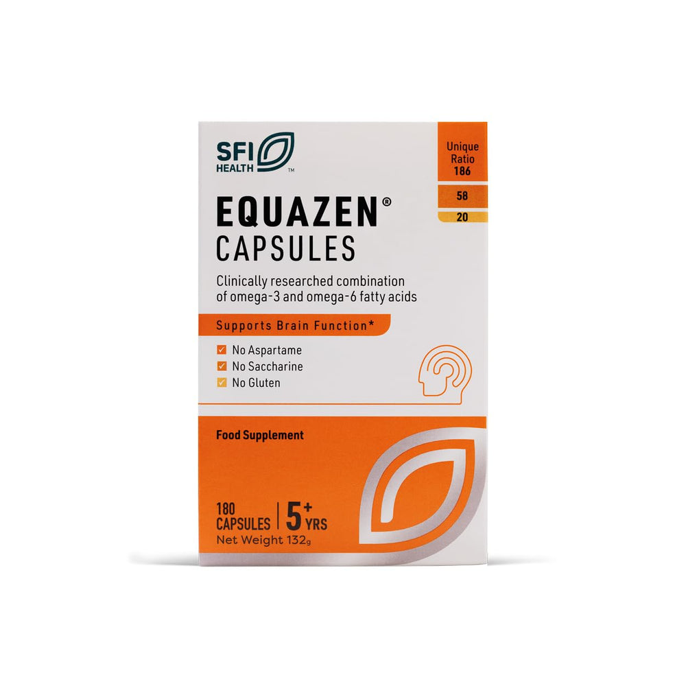 Equazen Eye Q bottle close-up showing omega blend for daily nutrition