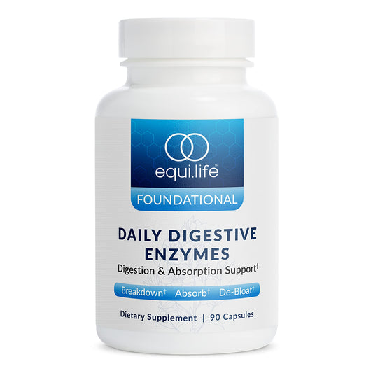 Equilife Daily Digestive Enzyme bottle front showing product label and branding.