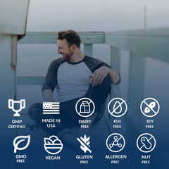 Equilife enzyme on shelf display emphasizing gluten-free and non-GMO features.