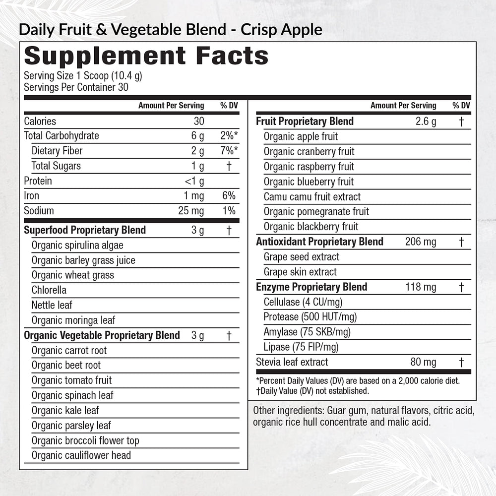 Equilife daily fruit and vegetable blend scoop close-up indicates convenient daily nutrition.