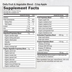Equilife daily fruit and vegetable blend scoop close-up indicates convenient daily nutrition.