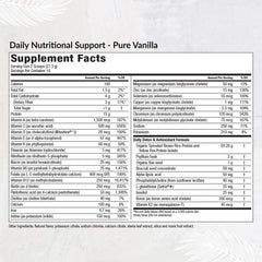 Equilife Daily Nutritional Support vanilla shake being poured, plant-based protein for energy on the go.