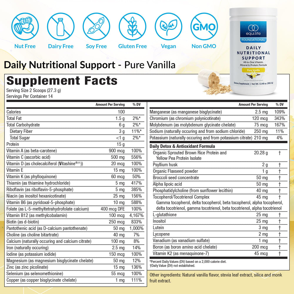 Equilife Daily Nutritional Support vegan protein scoop for quick fueling during workouts.