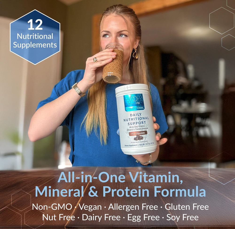 Equilife vitamin and mineral blend illustration highlights essential nutrients.