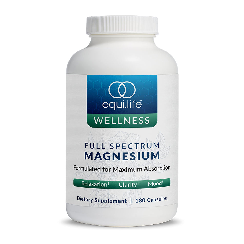 Equilife Full Spectrum Magnesium bottle with label showing daily wellness support