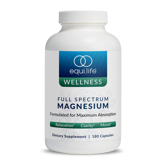 Equilife Full Spectrum Magnesium bottle with label showing daily wellness support