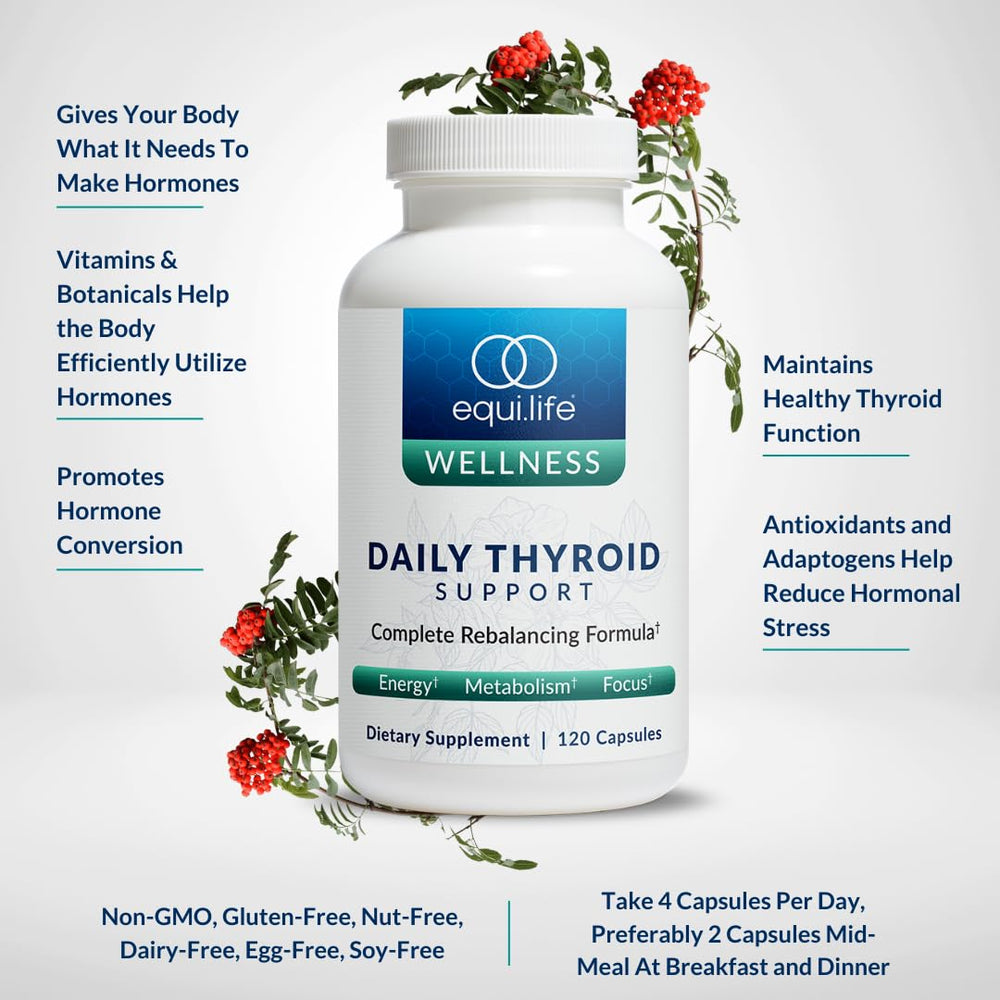 Equilife Thyroid Support gluten-free label for clean living.