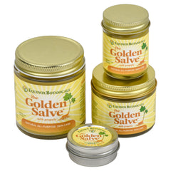 Equinox Botanicals Golden Salve jar close-up highlighting rich texture for daily use.