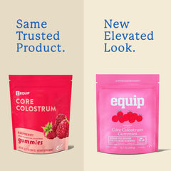 Equip Core Bovine Colostrum Gummies 1g serving highlighting convenient nutrition