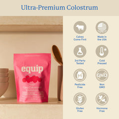 Equip Core Bovine Colostrum Gummies open bottle for easy access