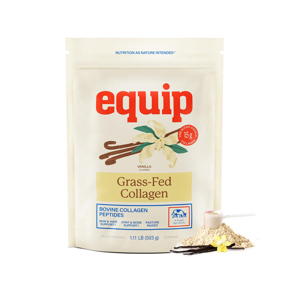 Equip Grass-Fed Collagen Powder vanilla tub front for joints and skin.