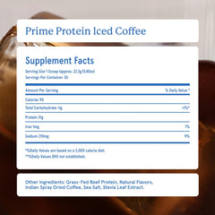 Equip Prime Protein glass with a foamy shake on the table.