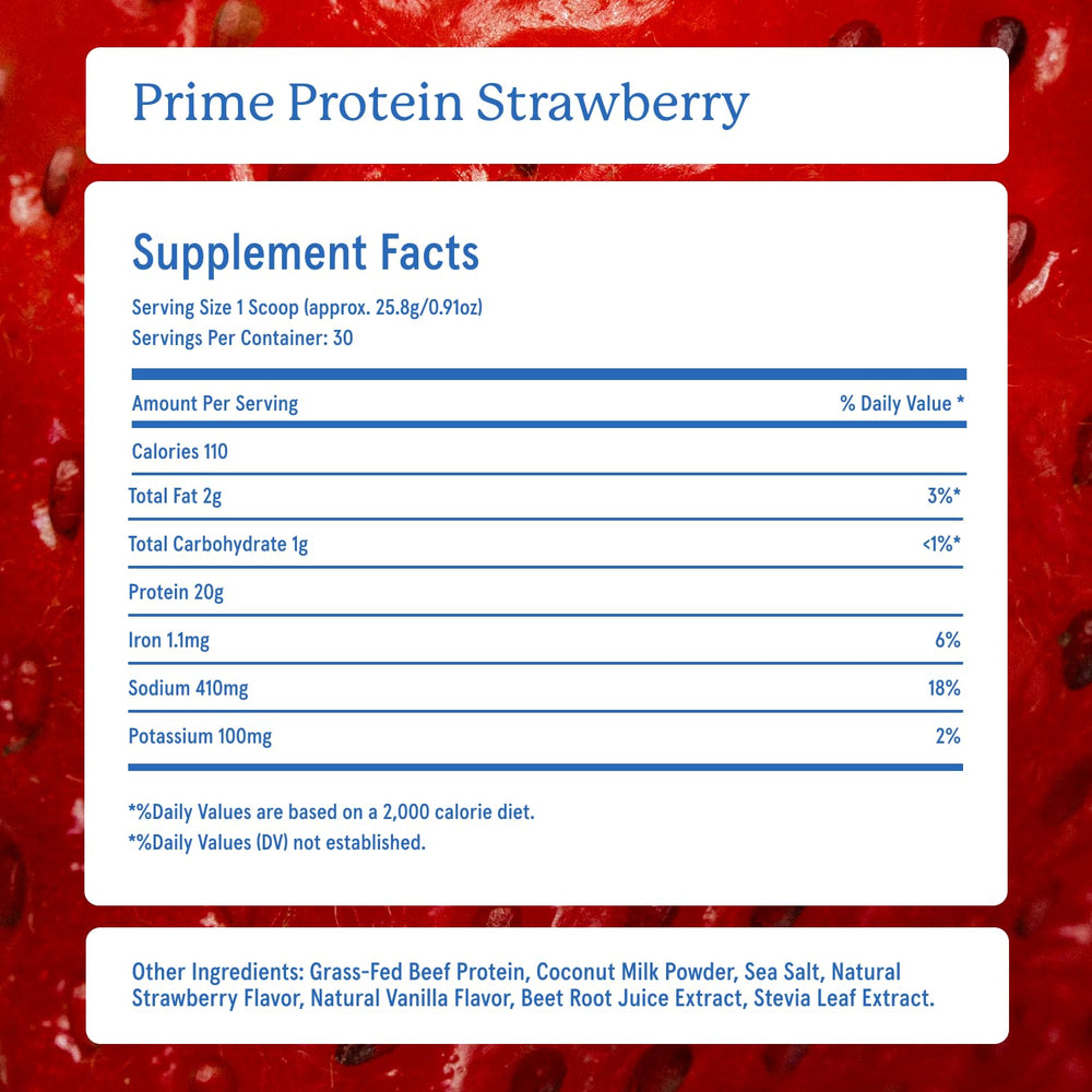Ingredients panel on Equip Prime Protein Powder reveals clean, dairy-free profile.