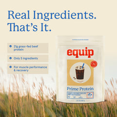 Equip Prime Protein scoop resting on the countertop.