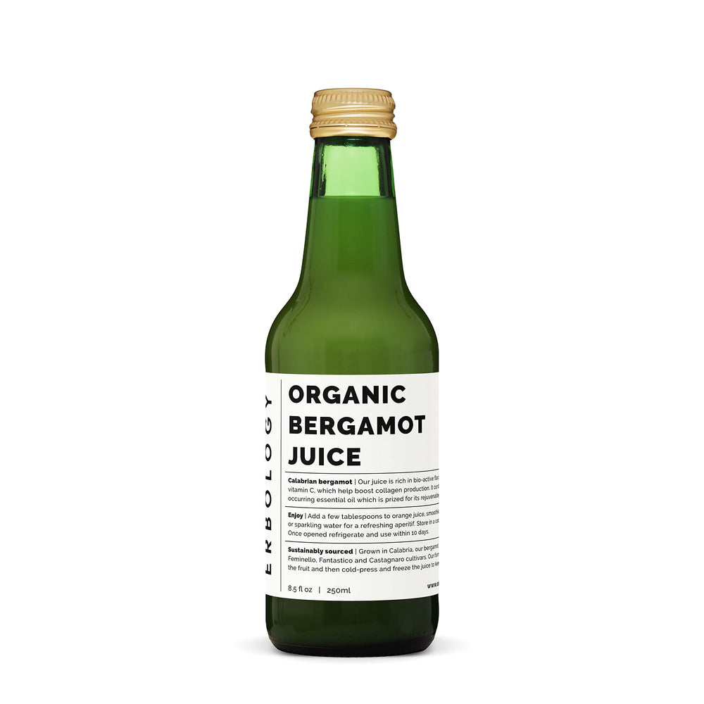 Erbology bergamot juice bottle front showing undiluted purity for refreshing sips
