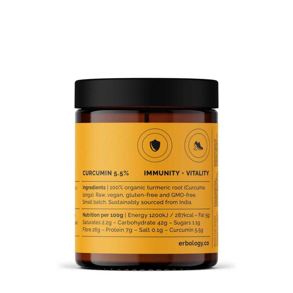 Erbology turmeric powder lab-tested label signaling quality and purity