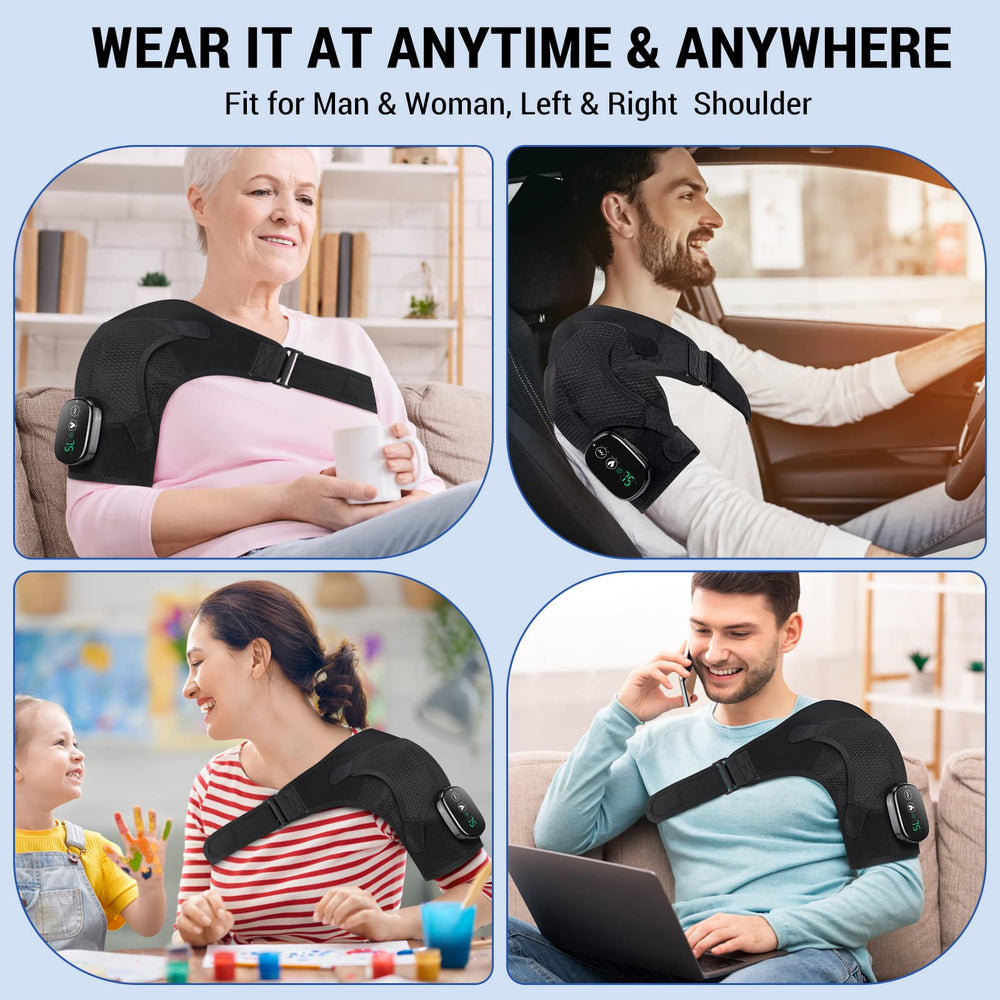 ERHIVORA shoulder wrap in use for on-the-go relief during daily tasks