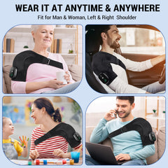 ERHIVORA shoulder wrap in use for on-the-go relief during daily tasks