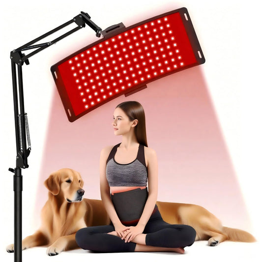 Erinrch red light therapy lamp on desk showing compact home setup and ease of use.