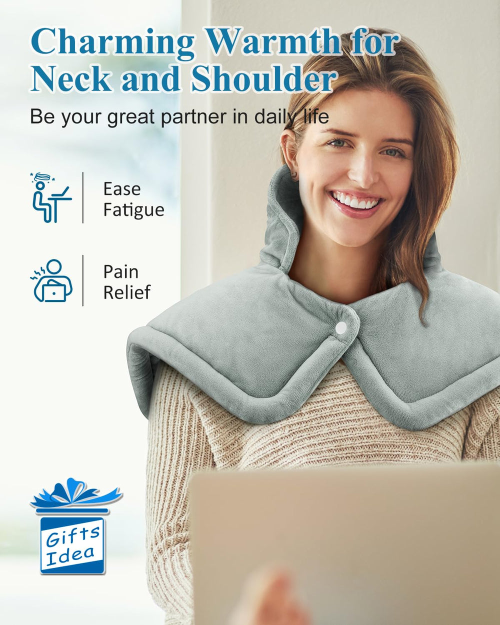 Errorless weighted-edges heating wrap stays in place for targeted comfort