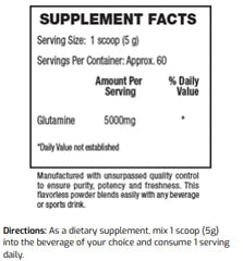 ES FIT Glutamine powder label close-up highlights 5000mg per serving