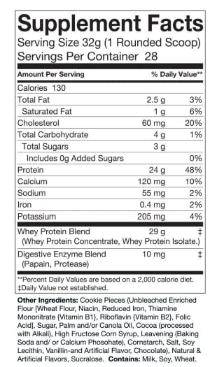 ES FIT cookies and cream label detail showing flavor and nutrition overview.