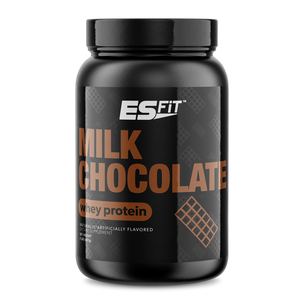 ES FIT Whey tub front shows premium packaging for post-workout recovery and everyday lean muscle support.